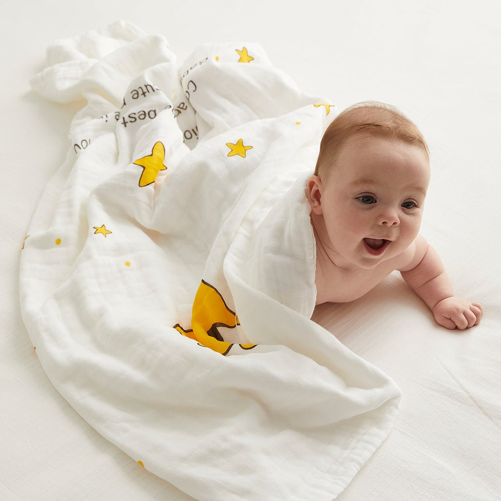 Couverture de bain pour bébé Future Stars en coton à six couches jaune