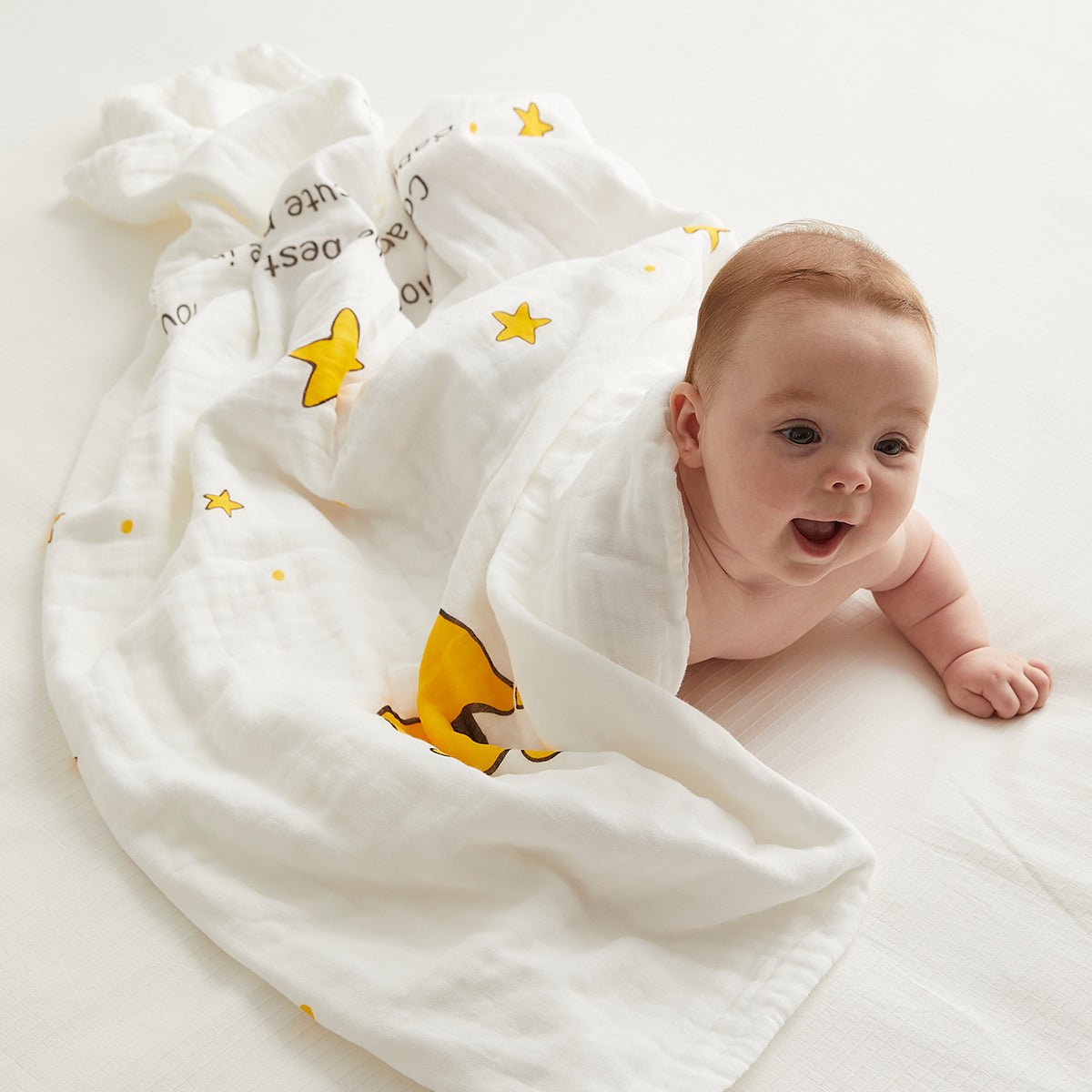 Couverture de bain pour bébé Future Stars en coton à six couches jaune