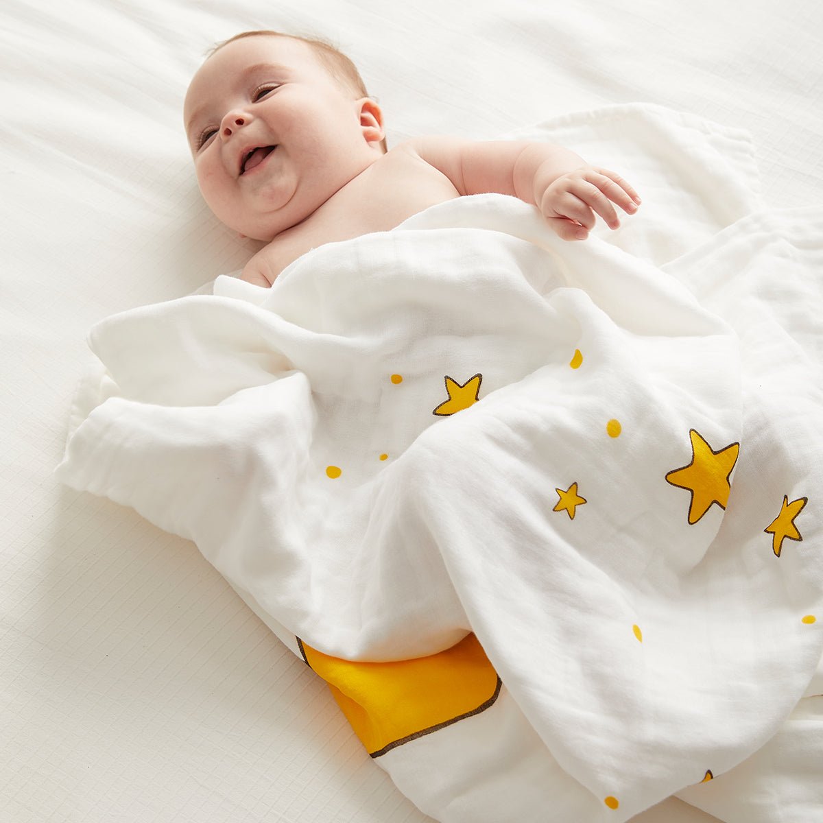 Couverture de bain pour bébé Future Stars en coton à six couches jaune