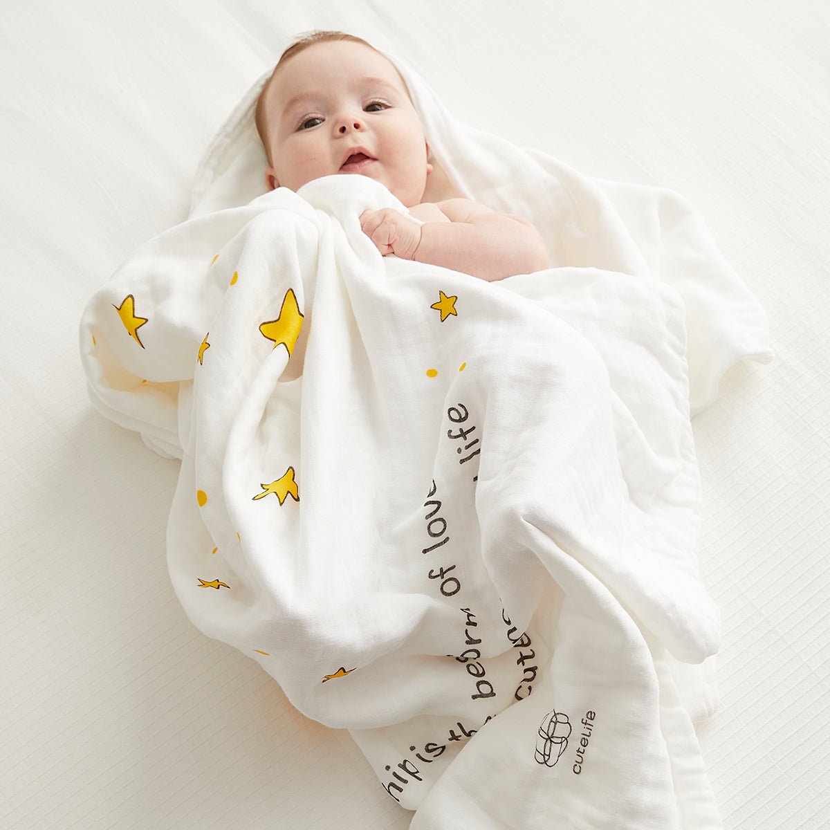 Couverture de bain pour bébé Future Stars en coton à six couches jaune