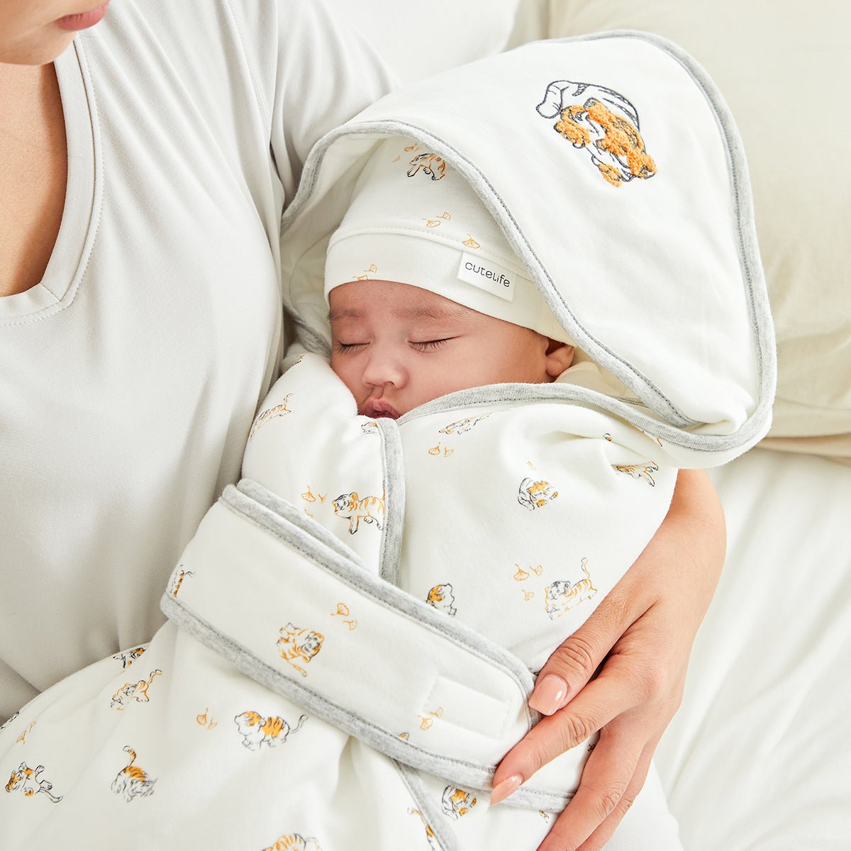 Gigoteuse en coton extra chaud pour bébé Lively Tiger blanche